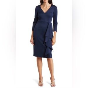 NWT Women’s Eliza J Navy Ruffle V-Neck Sleeve Dress Size 4